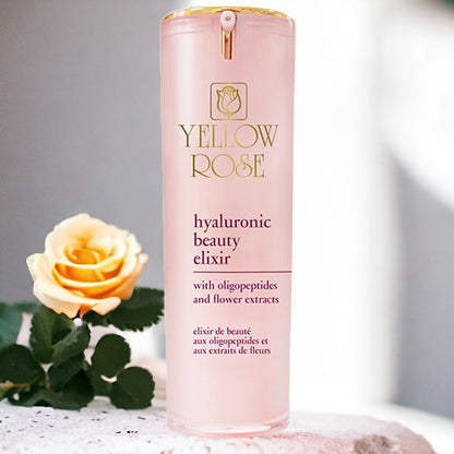 Das Yellow Rose <strong>HYALURON SCHÖNHEITSELIXIER MIT BLUMENEXTRAKTEN</strong> ist ein feuchtigkeitsspendendes Anti-Falten-Serum, das sich ideal für die intensive tägliche Hautpflege eignet. 